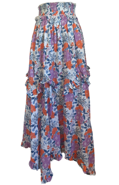 Victorian Prairie Skirt - Purple Floral Chintz | Tiered Midi Skirt in 100% Cotton