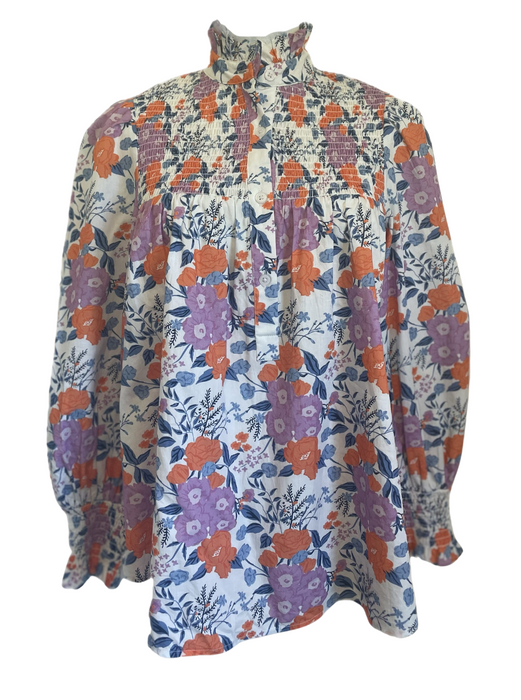 Prairie Popover Top - Purple Floral Chintz | Elegant Smocked Blouse