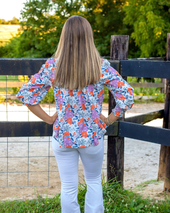 Prairie Popover Top - Purple Floral Chintz | Elegant Smocked Blouse