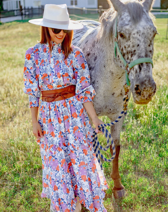 Victorian Prairie Skirt - Purple Floral Chintz | Tiered Midi Skirt in 100% Cotton